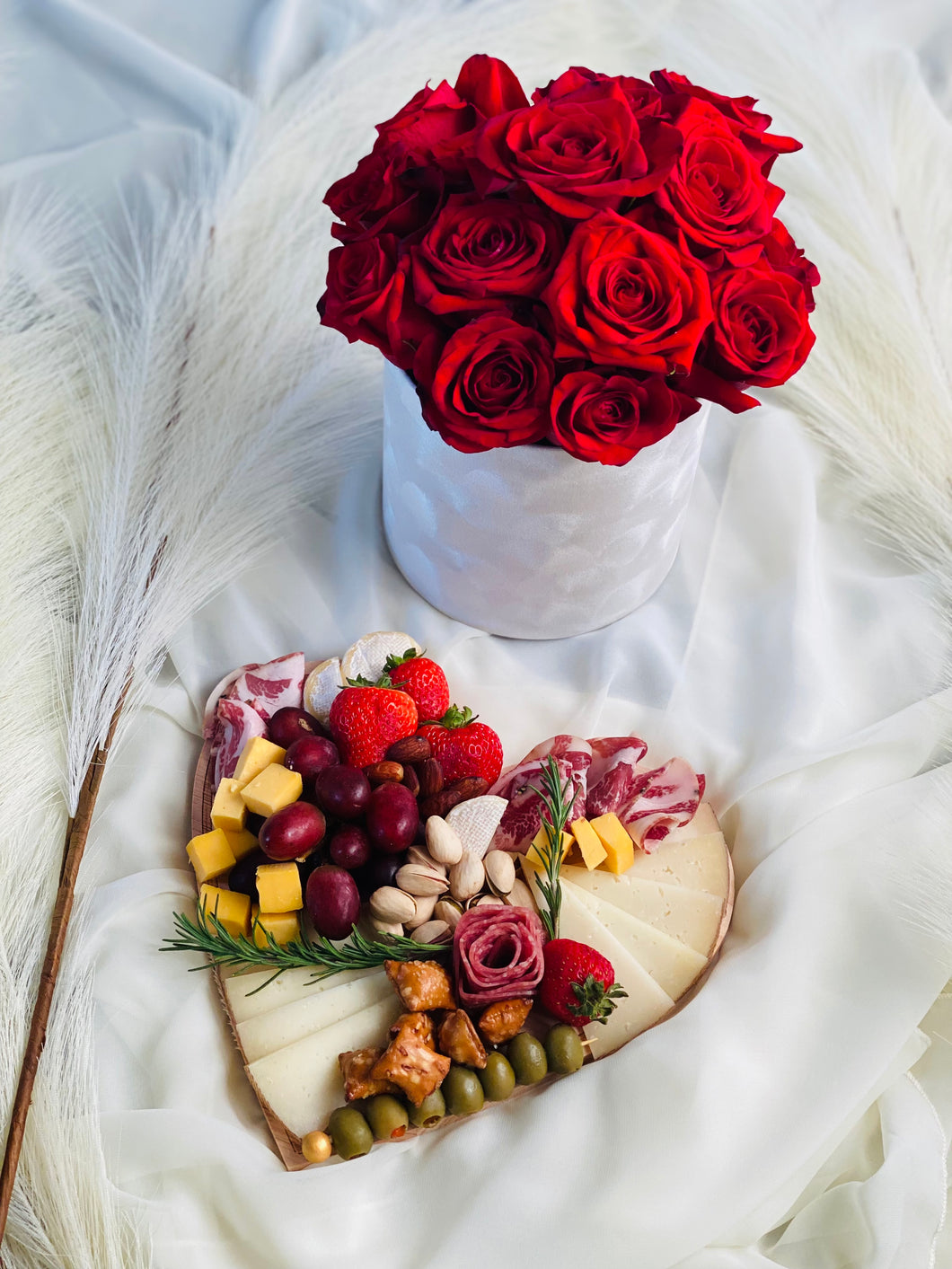 Valentine's Day Charcuterie Board and Small Flower Box