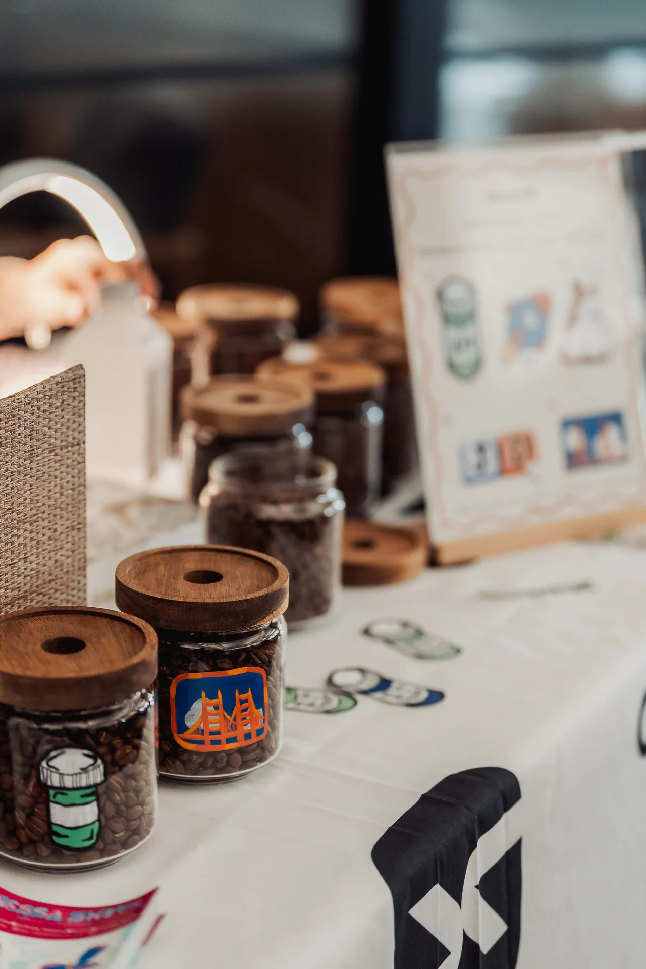 Craft supplies and decorated containers on the table at GrowthX Launch Party