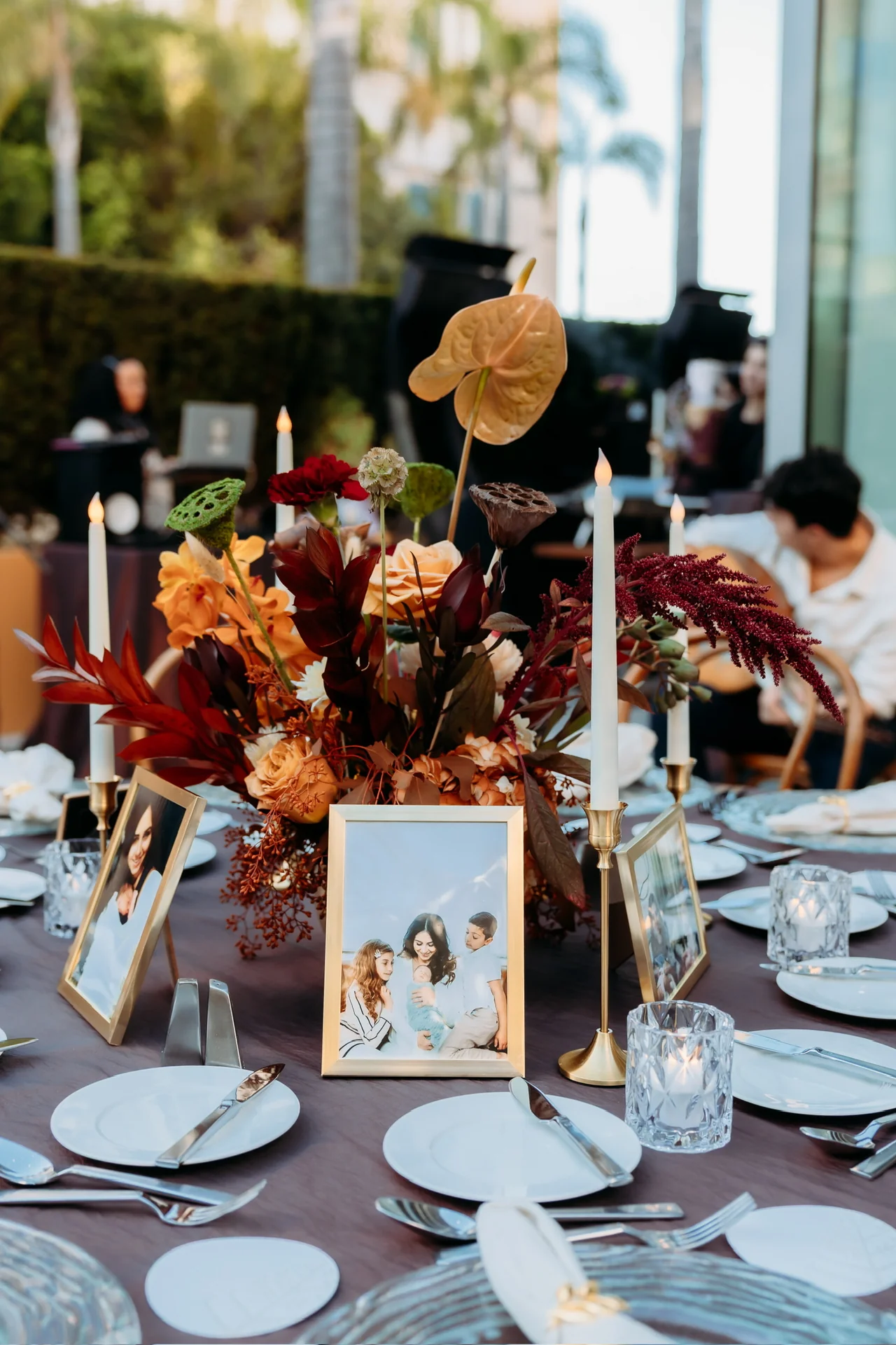 Birthday dining table with floral centerpiece at Deena 40th Birthday