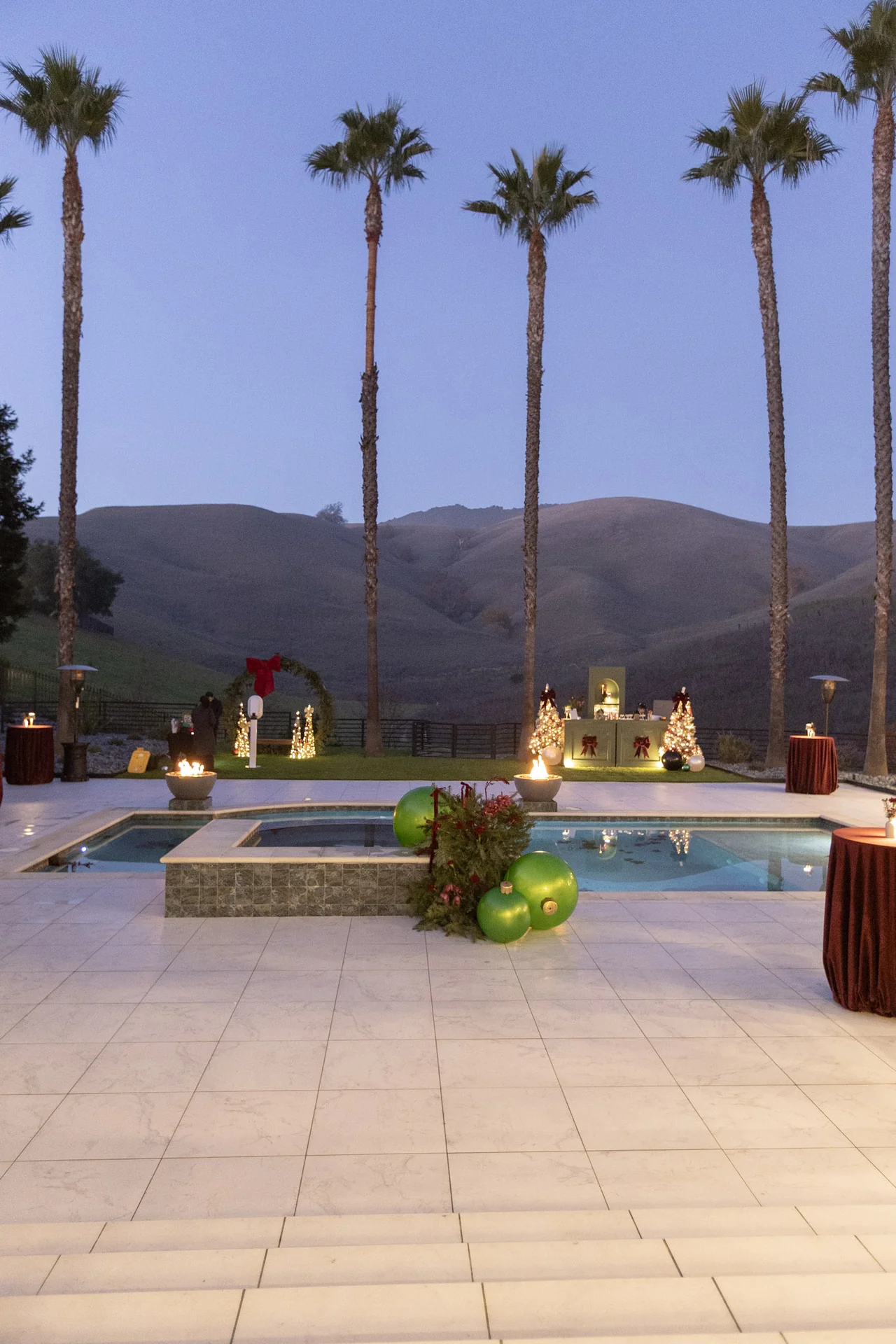 Outdoor celebration overlooking palm trees at M&E Company Holiday Party