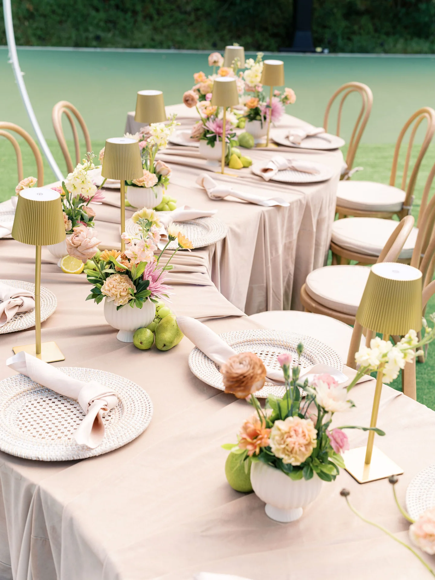 Spring flowers and woven place settings at Spring Soiree