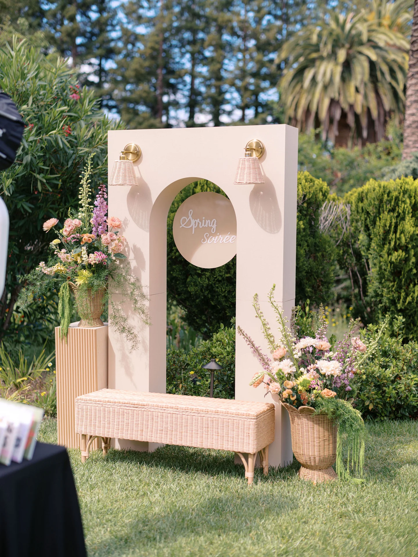Spring Soiree floral welcome backdrop at Spring Soiree